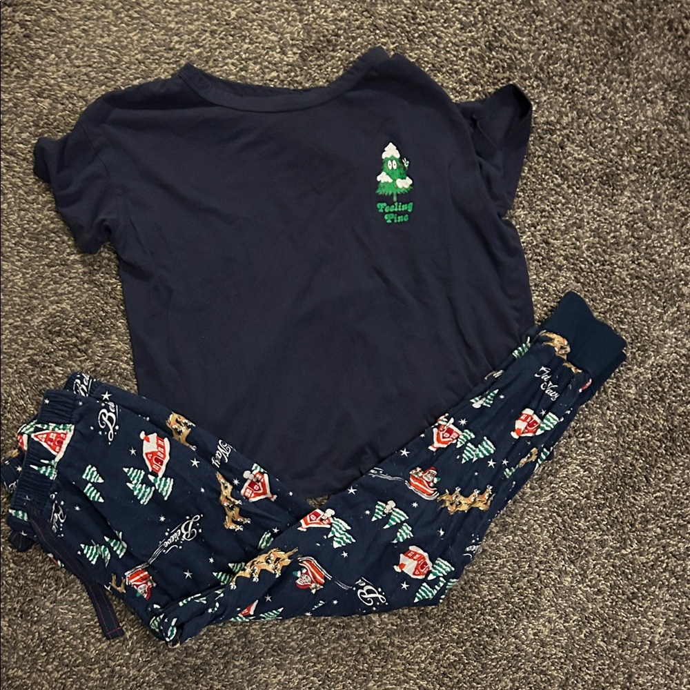 Womens Navy Blue Christmas Pajama set
